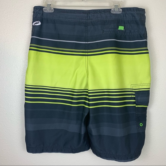 O’rageous Men’s Medium Swim Trunks Board Shorts Green Blue Pockets Draw String - Picture 2 of 7